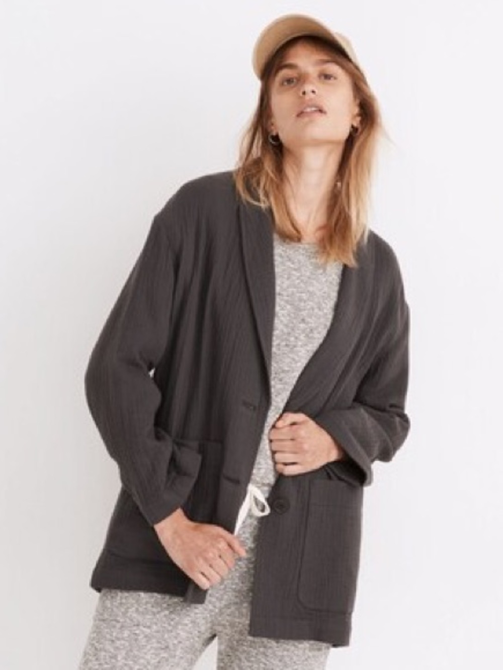 Madewell Charcoal Textured Cotton Gaze Lightweight Soft Blazer Sz S Minimal Chic